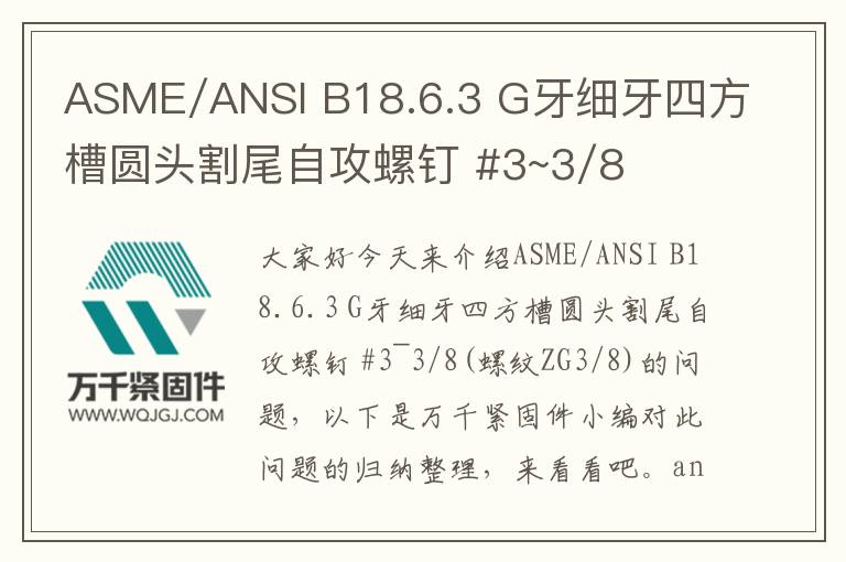ASME/ANSI B18.6.3 G牙細牙四方槽圓頭割尾自攻螺釘 #3~3/8